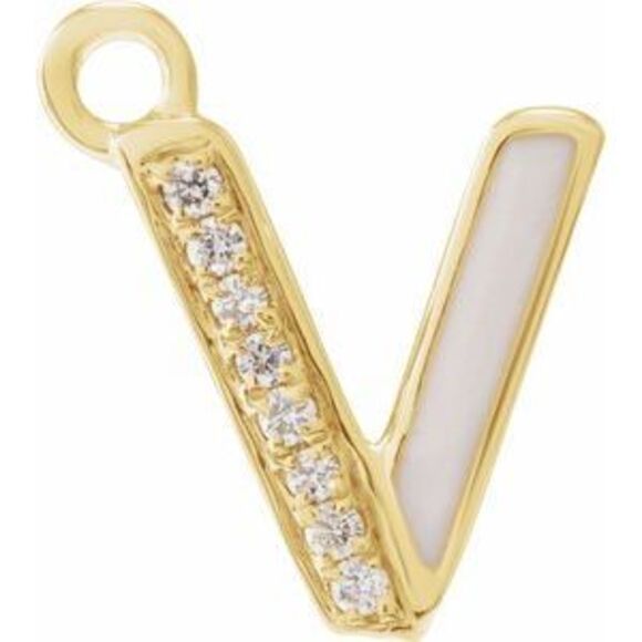 Kazi Luxury 14K Yellow .025 CTW Natural Diamond Blush Enamel Initial V Dangle